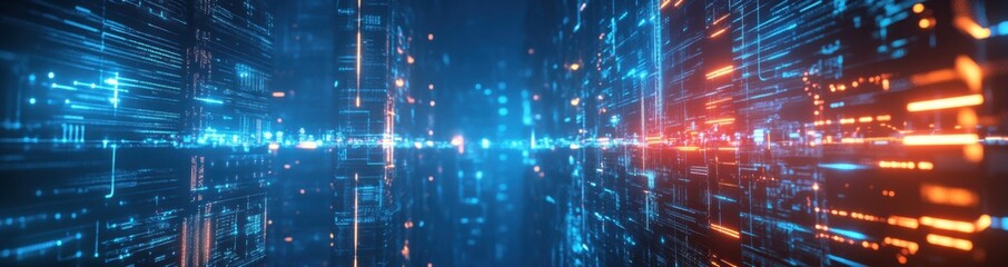 Futuristic City with Digital Network Connections