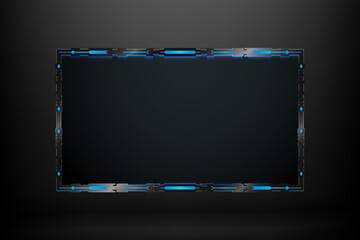 Futuristic glowing neon blue border stream overlay webcam video screen gui panel template for gaming and streaming