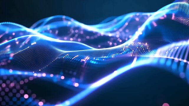 Abstract blue tech design featuring digital waves and a network of neural systems, symbolizing advancements in cyber quantum computing