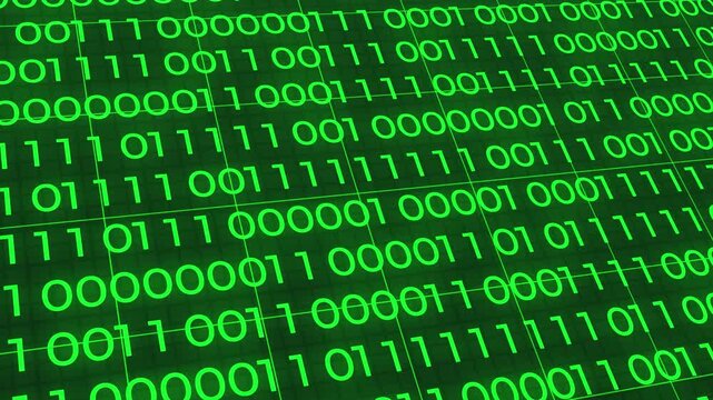 Foreground background green binary code. Digits of 0 and 1 switch to binary data loop. Concept: Technology, data, cybersecurity, binary code.