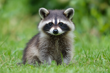 Fototapeta premium Raccoon Standing Alert in Forest Environment