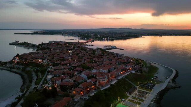 Aerial view of town of Nessebar, Sunny Beach area of Bulgaria.