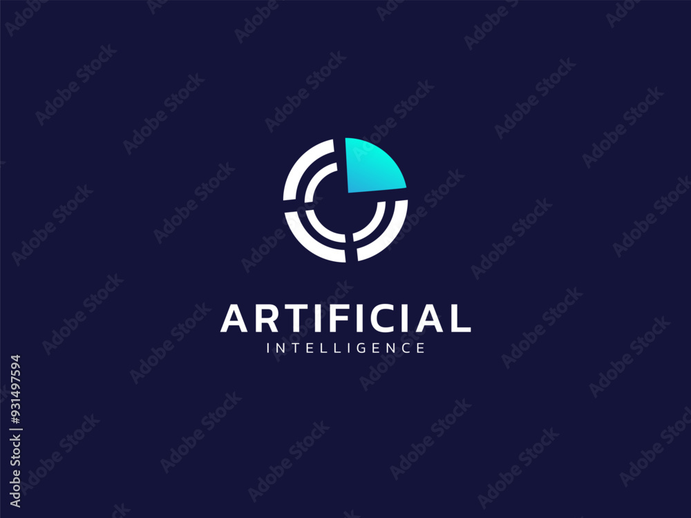 Wall mural artificial intelligence with radar scan circle technology analysis logo vector design concept. ai te