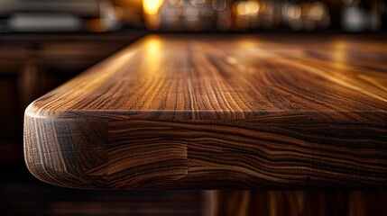 dark brown walnut wooden table corner at foreground used as product displayed isolated on background with clipping path perspective view of wood table showing edge of table : Generative AI