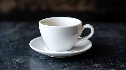 Obraz premium Plain White Coffee Cup with Saucer on Clean Black Table