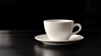 Obraz premium Plain White Coffee Cup with Saucer on Clean Black Table