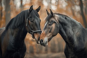 Obraz premium Beautiful horse couple , close up, aesthetic click