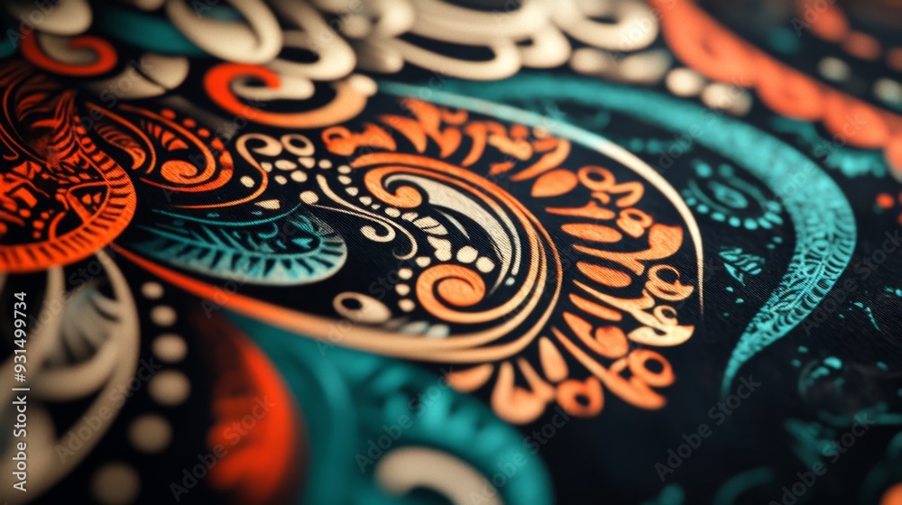 Poster Close-up of a stylish graphic with intricate patterns and contrasting colors, showcasing artistic design and attention to detail for visual projects.