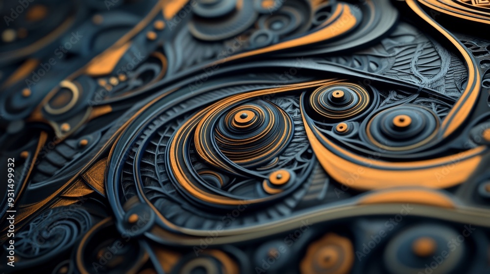 Poster Close-up of a stylish graphic with intricate patterns and contrasting colors, showcasing artistic design and attention to detail for visual projects.