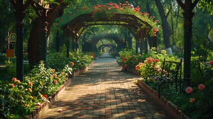 Obraz premium Blooming green park Botanical Garden Almaty : Generative AI