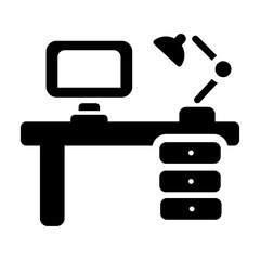 A glyph style icon of computer desk 
