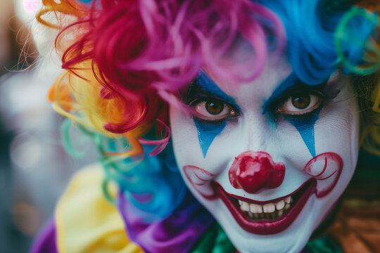 Halloween Clown Costume for a spooky night, showcasing a young woman dressed as a menacing clown with a scary look