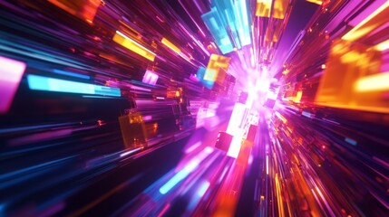 Obraz premium Close-up of an abstract background with a burst of bright, neon colors and geometric patterns, creating an energetic and contemporary visual effect.