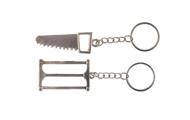 keychain with saw tool isolated on white background
