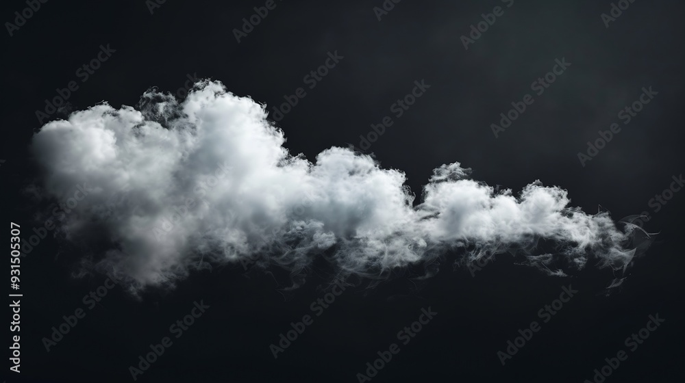 Poster single cloud in air isolated on black background fog white clouds or haze for designs isolated on bl