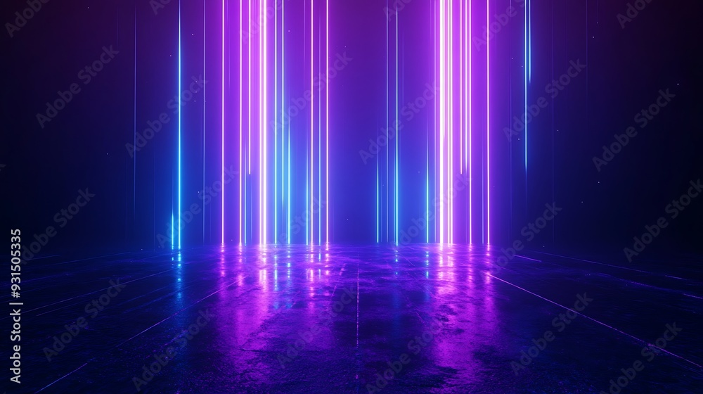 Wall mural abstract futuristic neon lights in purple and blue creating a vibrant and modern digital background 