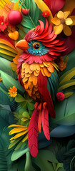 Obraz premium Vibrant quetzal bird with colorful feathers in a dynamic abstract background