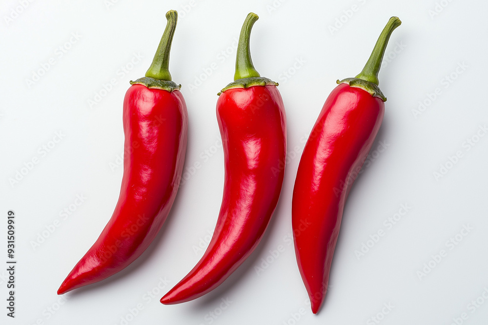 Wall mural delicious red hot chili pepper on an isolated white background as a spice for spicy food