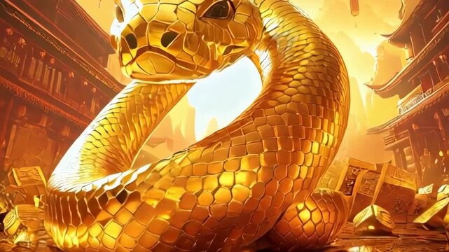 Traditional Gold Chinese Snake. Chinese style for Chinese New Year greetings 2025 celebration.