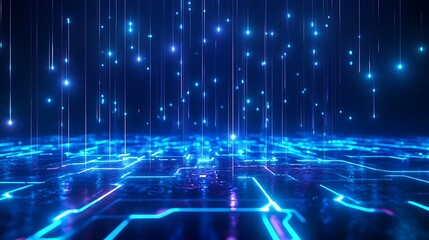 Fototapeta premium Futuristic digital background with glowing blue lines and dots, representing technology, data, and connections in a virtual network.