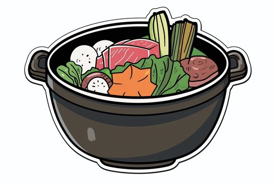 japanese hot pot with vegetables and meat clip art preview
