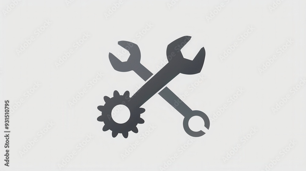 Aufkleber A minimalist logo displays crossed wrenches and gears, symbolizing mechanics and engineering in a sleek, modern design. Generative AI
