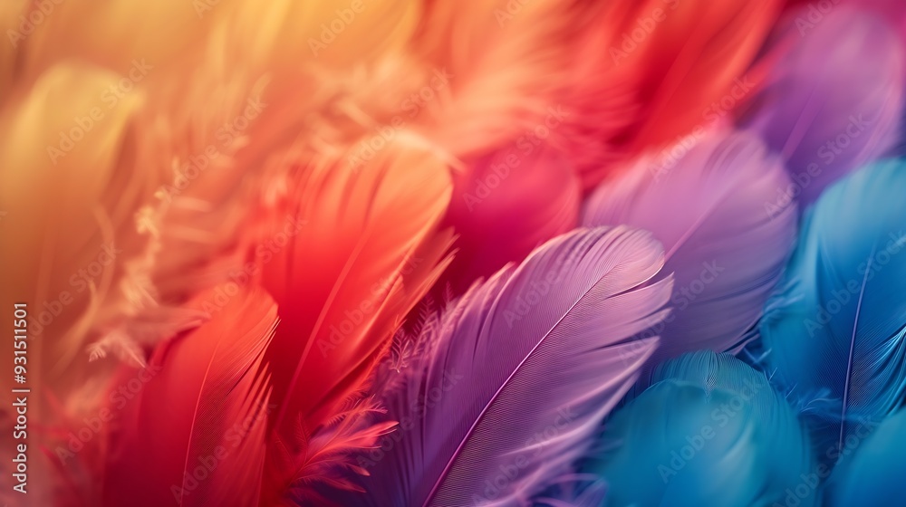 Poster colorful feather background copy space : generative ai