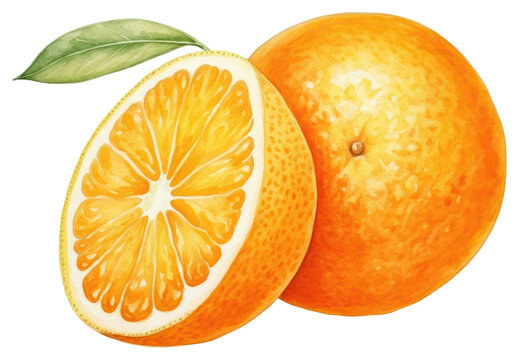 orange fruit watercolor painting, sliced, whole clip art preview