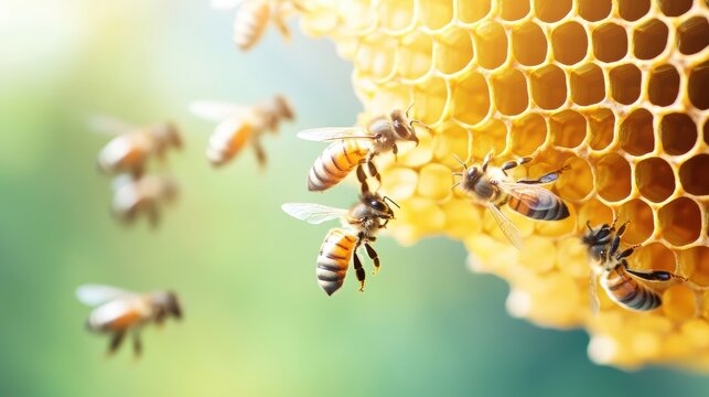 A beehive bustling with activity, demonstrating the cooperation and shared purpose of individual bees in building a thriving community.