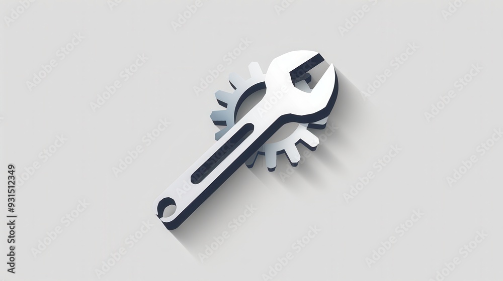 Aufkleber a minimalist logo design showcases a metallic wrench overlapping a gear, symbolizing engineering and