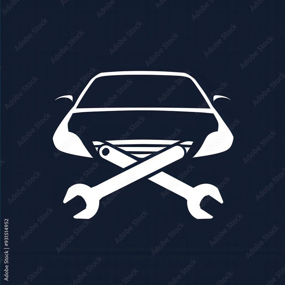Poster A minimalist design showing a car outline with crossed wrenches beneath, symbolizing repairs and mechanical work in the automotive industry. Generative AI
