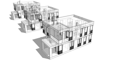 house building sketch architectural 3d illustration