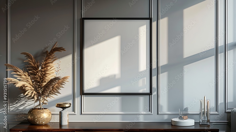 Aufkleber blank picture frame mockup on a wall square orientation artwork template in interior design : genera