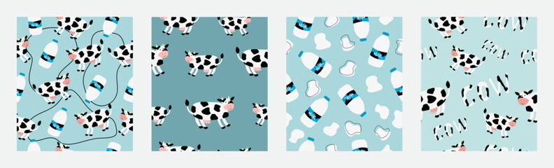 Cute cows on a blue background.