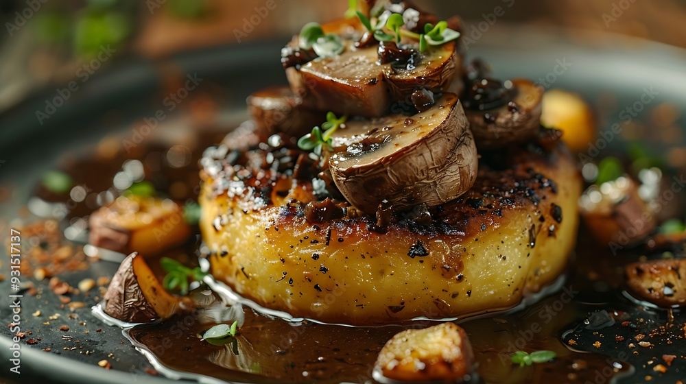 Poster exquisite potato confit and mushroom truffle fine dining this highquality image captures the artistr