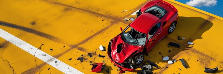 Damaged car on the road after car accident.