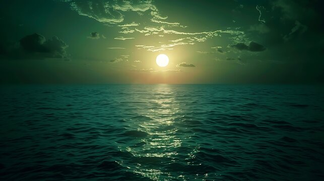 Dark green sunset above the Caribbean sea : Generative AI