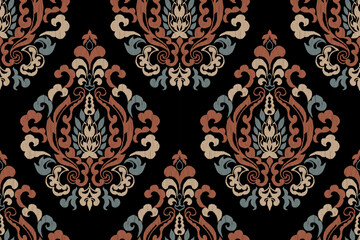 Motifs African paisley boho Floral Ikat seamless pattern embroidery border. Ethnic ikat saree sarong  flower design for Ikat pattern and Ethnic Pattern.Border indian floral Aztec embroidery patterns.