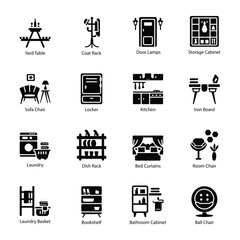 Bundle of Household Items Glyph Icons

