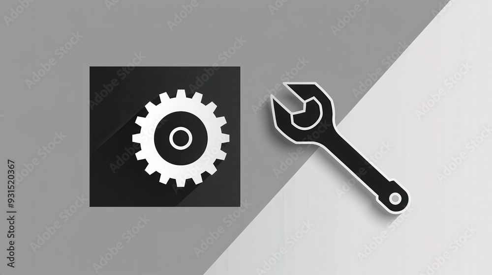 Poster a simple logo combines a gear icon and a wrench symbol, showcasing engineering and tools with a clea