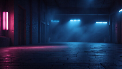 Fototapeta premium A Dark Empty Street with Dark Blue Background