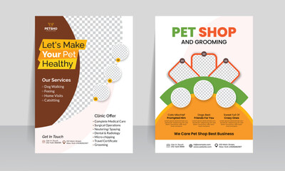 pet shop flyer design leaflet template, dog grooming poster print template