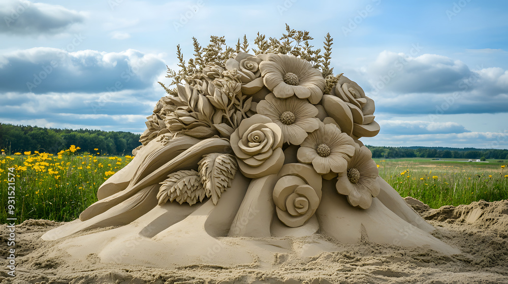 Wall mural a sand sculpture of flowers