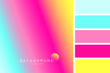 Vibrant summer multicolor gradient background with color palettes, vector design