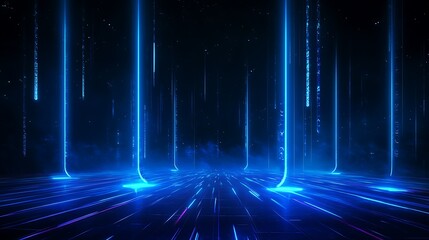 Futuristic glowing blue lines in a dark digital space creating a sci-fi atmosphere, perfect for technology or cyberspace themes.
