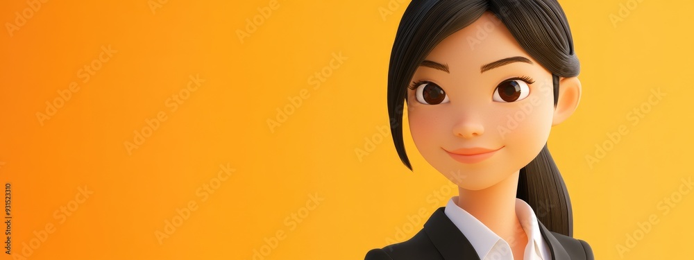 Wall mural 3d cartoon of a young asian business woman on a bright background