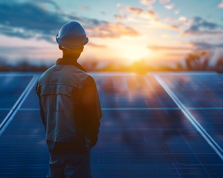 A worker standing in front of solar panel project