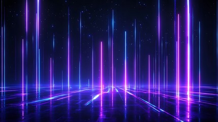 Futuristic neon light beams forming a vibrant digital grid against a dark background, creating a sci-fi and technology-inspired aesthetic.