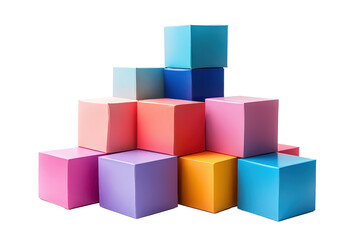 Colorful geometric blocks stacked creatively, ideal for children's play, education materials, or art projects.
