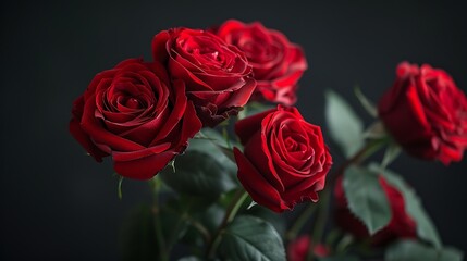 Bouquet of dark red roses  on a black background Blur and selective focus Low key photo Extreme Flower Closeup Moody flowers : Generative AI